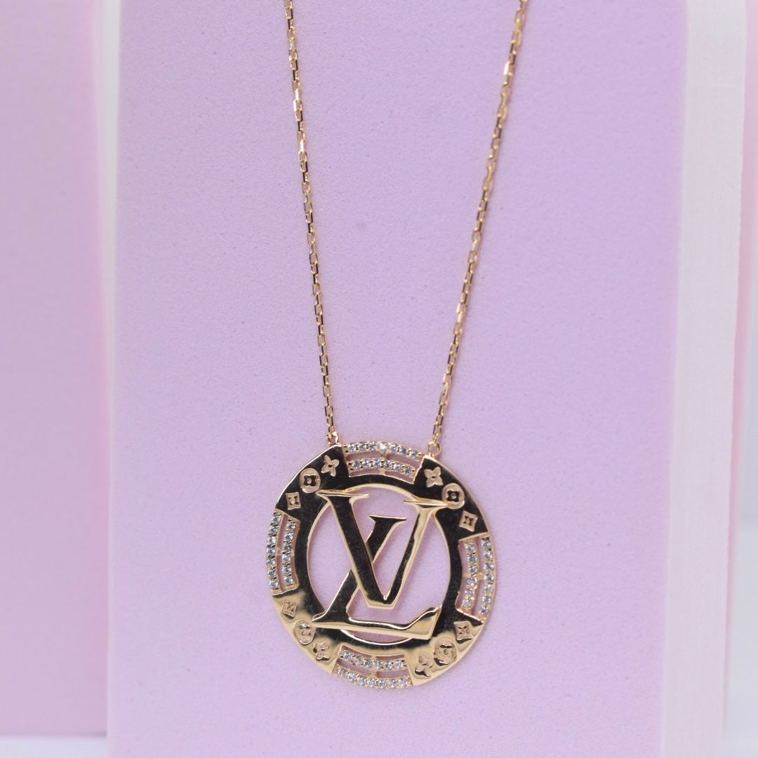 Real 18K Yellow Gold - SJLV Stone Necklace