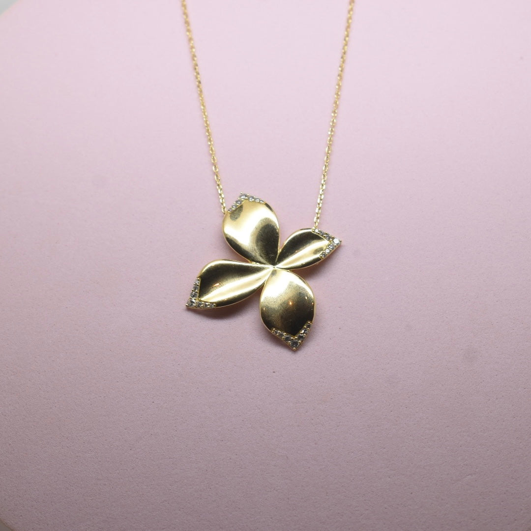 Real 18K Gold - SJPB Gold Stone Flower Necklace