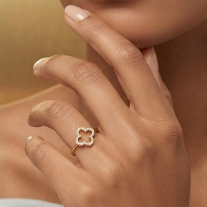 Fine 925 Sterling Silver -  Yellow SJVC Crystal Clover Mini Ring