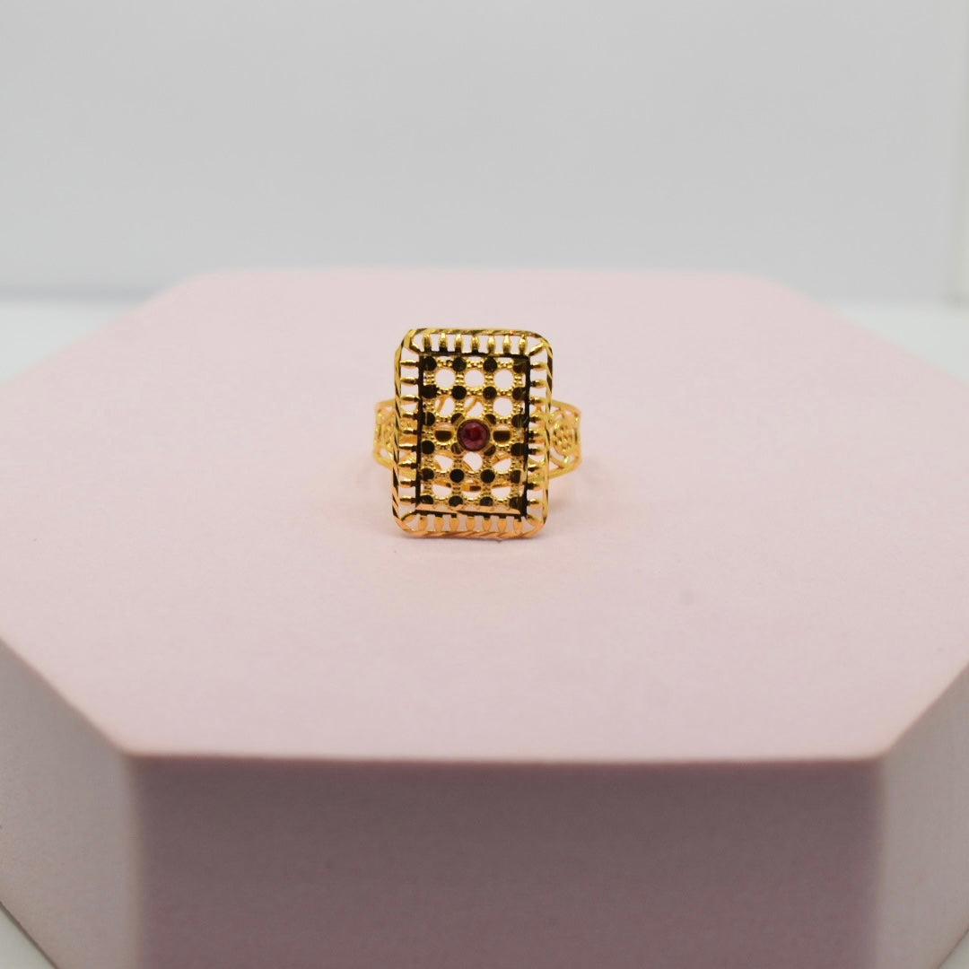 *SPECIAL* 21K Yellow Gold - Bahraini Rectangle Red Stone Ring