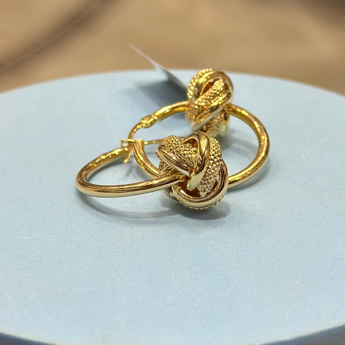 Real 18K Yellow Gold - Twisted Knot Earring Hoop