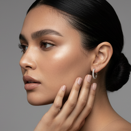 925 Sterling Silver - Round Sparkle Earring