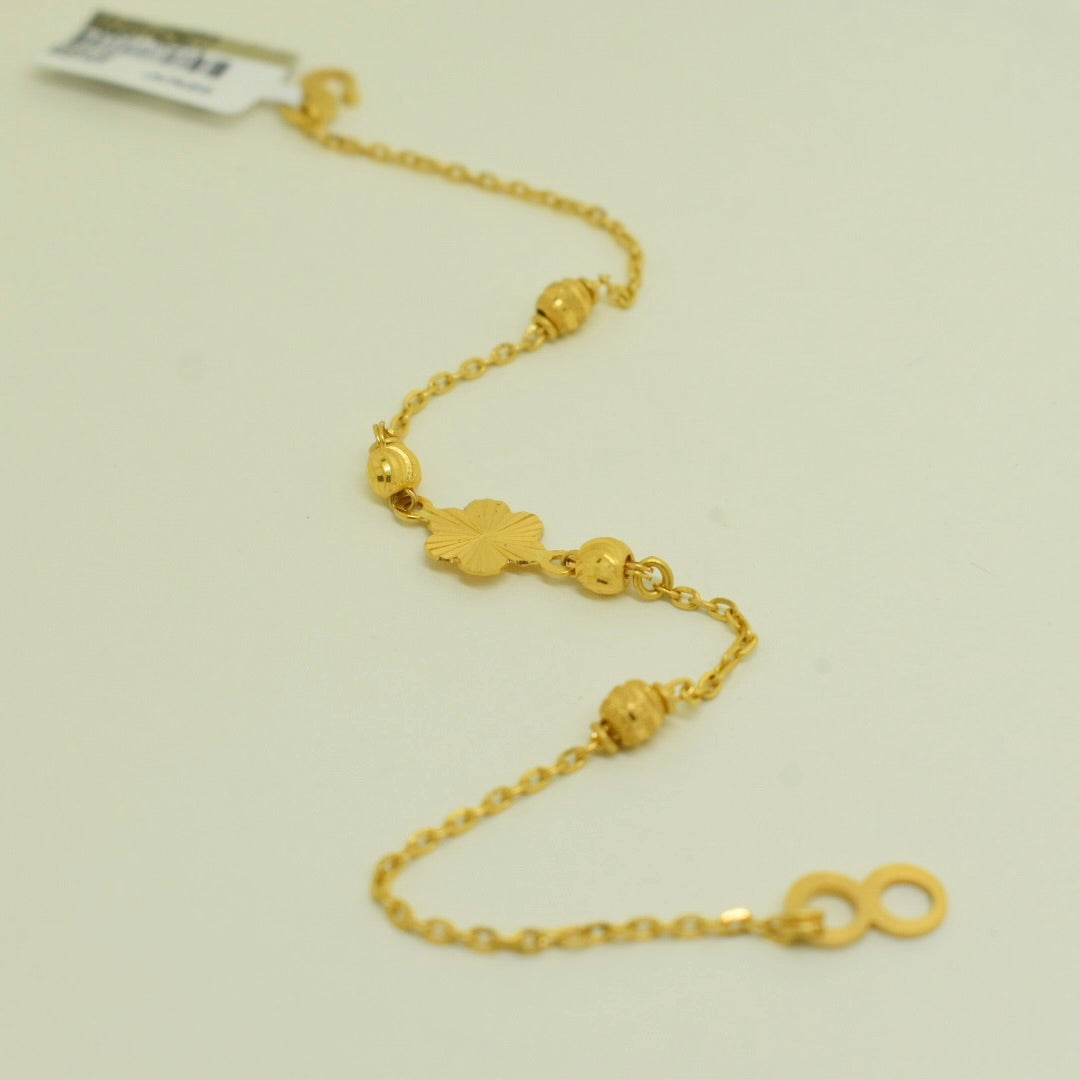 *NEW* 21K Yellow Gold - Arabic Cut Ball Single Clover Bracelet