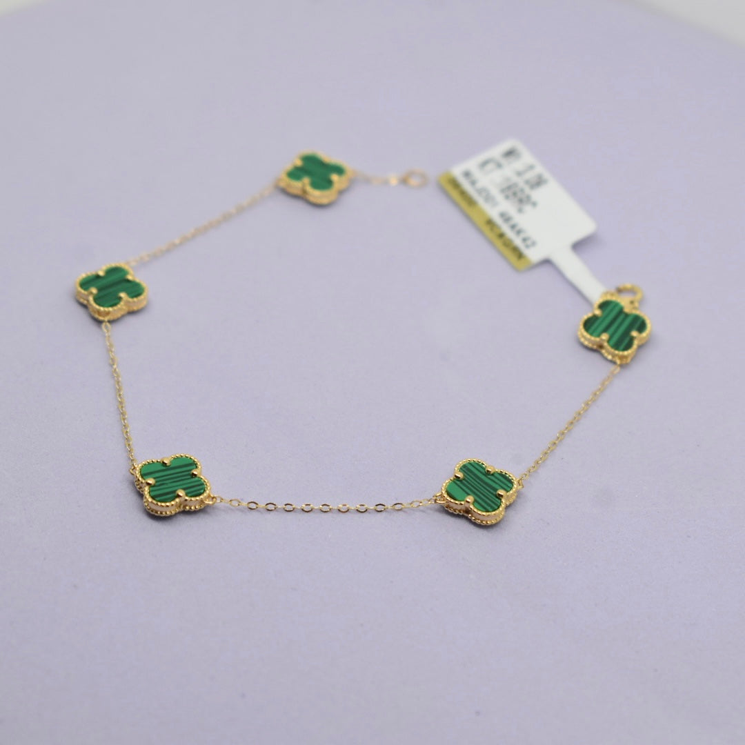 Real 18K Yellow Gold - SJVC Green 8mm 5 Flower Bracelet