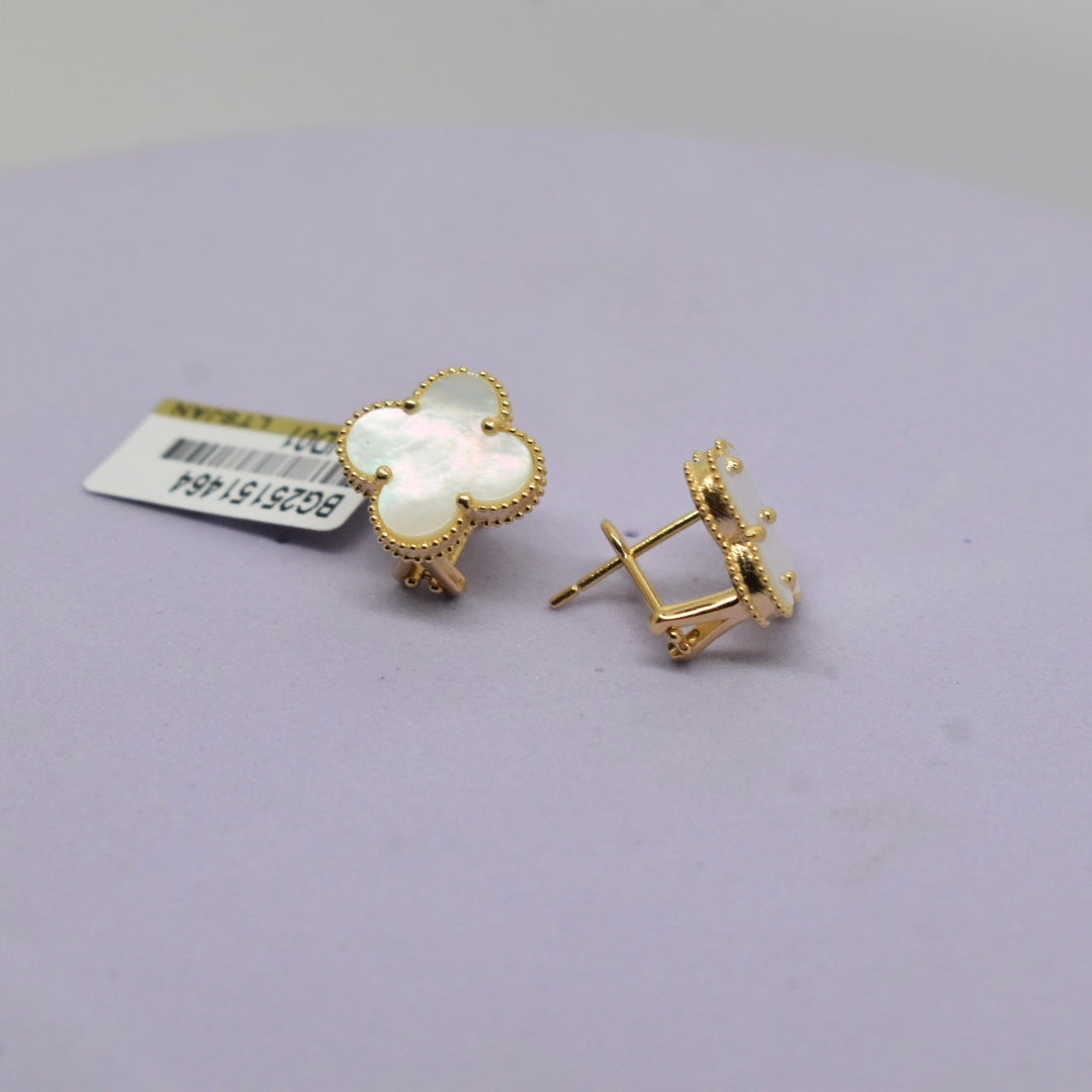 Real 18K Yellow Gold - SJVC 15mm White Earrings