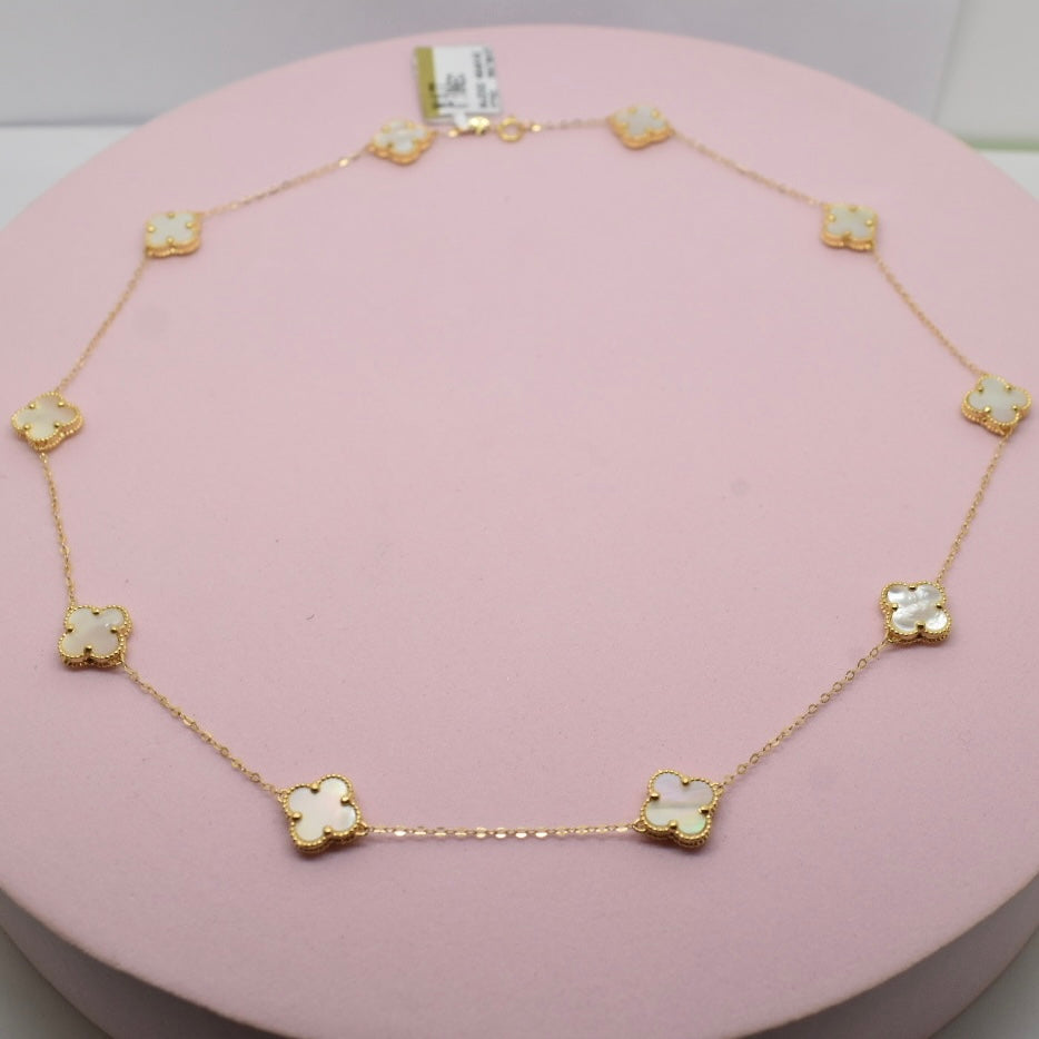 18K Yellow Gold - SJVC White MOP 8mm 10 Flower Necklace