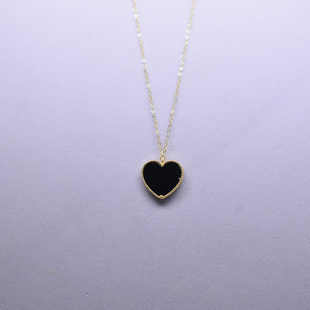 Real 18K Yellow Gold - SJVC Black Heart Thin Chain Necklace