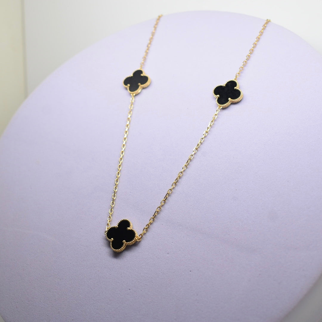 Real 18K Yellow Gold - SJVC Black 15mm 3 Flower Necklace