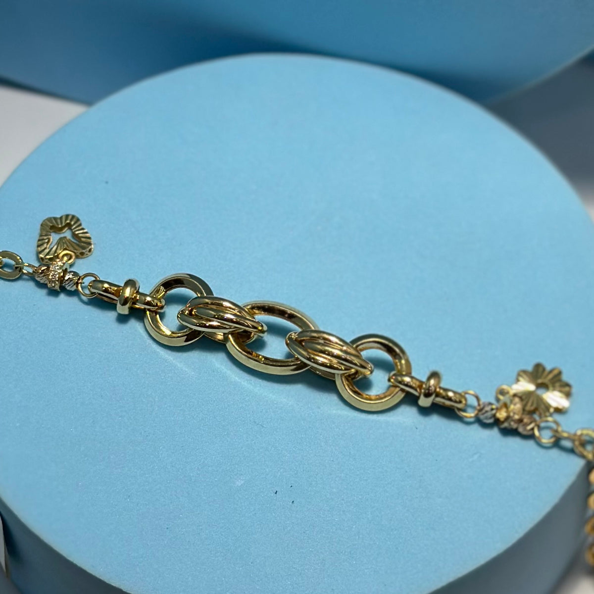 Real 18K Yellow Gold - Chunky Link Charms Bracelet