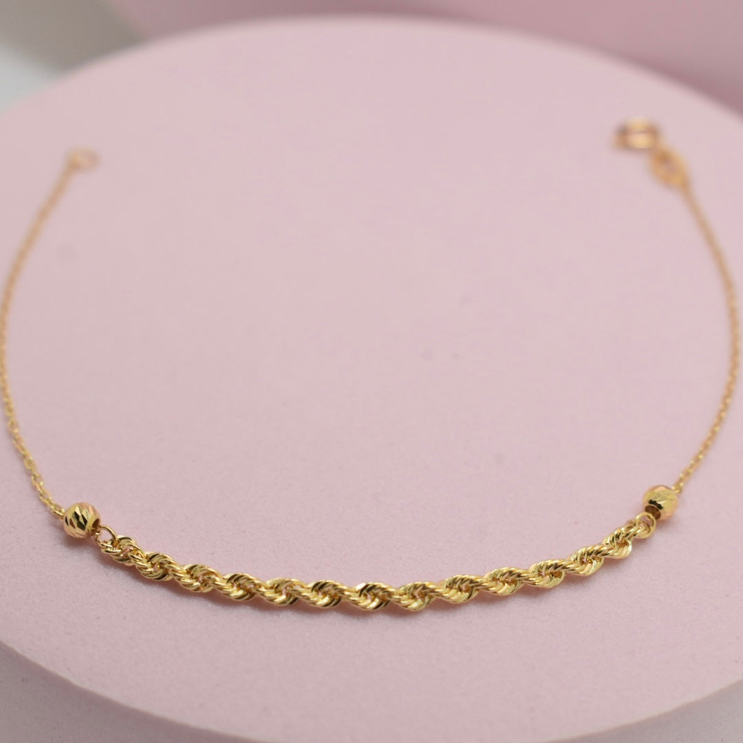 *NEW* Real 18K Yellow Gold - Half Rope Ball Bracelet