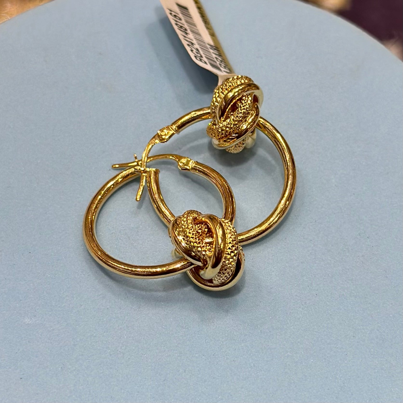 Real 18K Yellow Gold - Twisted Knot Earring Hoop