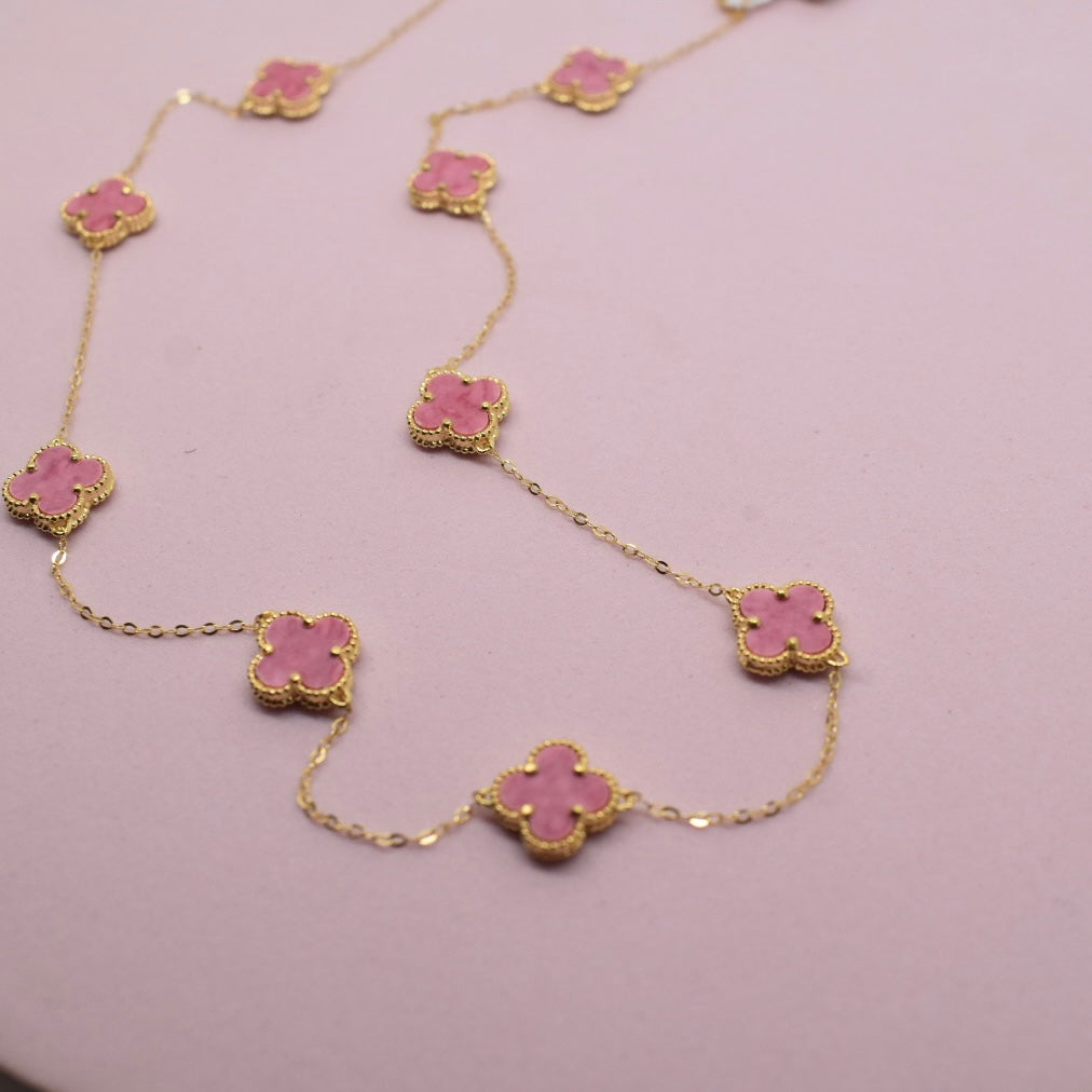 18K Yellow Gold - SJVC Pink 8mm 10 Flower Necklace