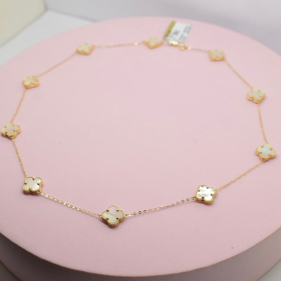 18K Yellow Gold - SJVC White MOP 8mm 10 Flower Necklace