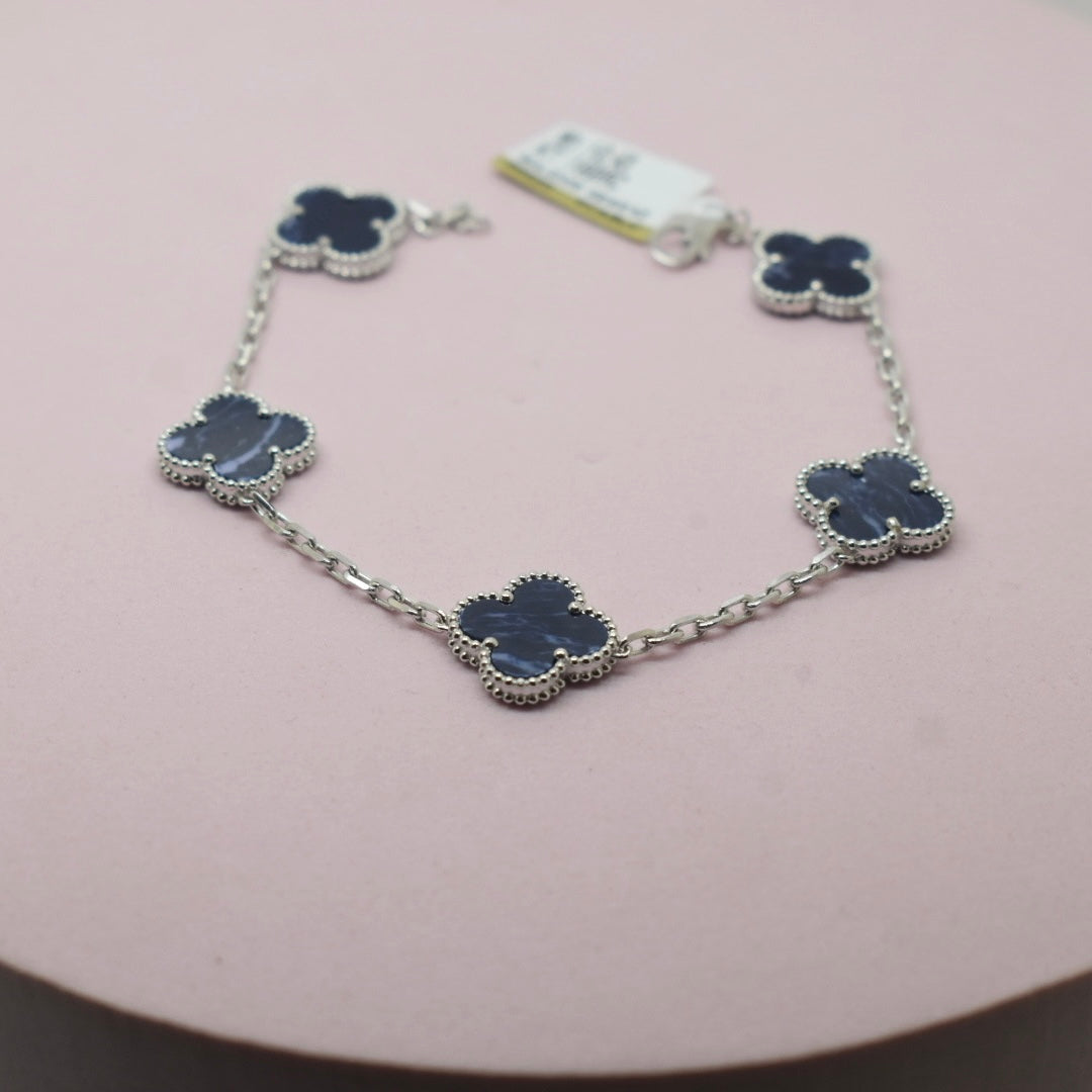 Real 18K White Gold - SJVC 5 Flower Pietersite Bracelet