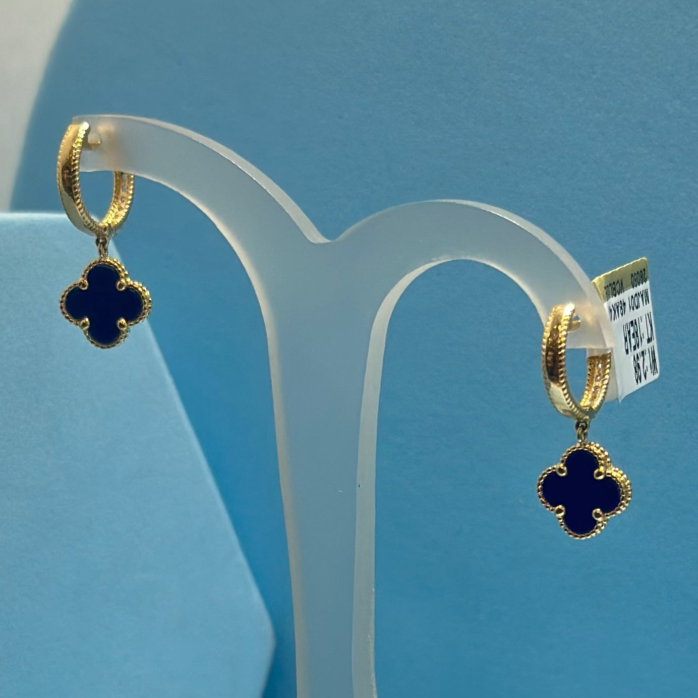 Real 18K Yellow Gold - SJVC Royal Blue Hanging Earrings