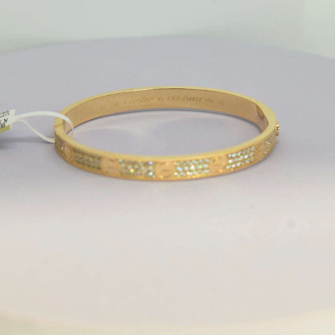 18K Yellow Gold - SJCR Hollow With Stone Bangle