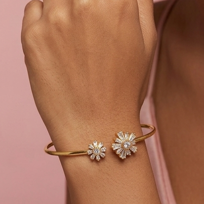 Premium Sterling Silver - Yellow Dual Floral Bangle