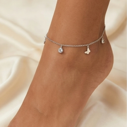 925 Sterling Silver - Butterfly Sparkle Anklet
