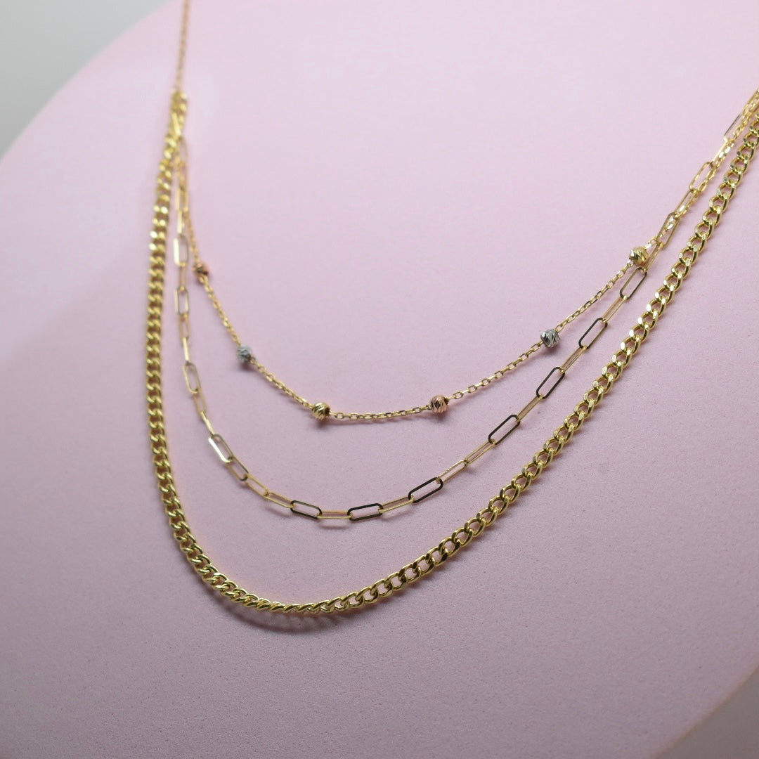 *LIMITED* 18K Gold - Layered Ball Curb Paper Clip Necklace