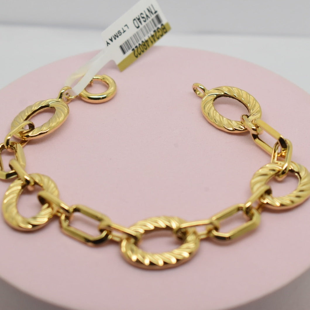 Real 18K Yellow Gold - Link Texture Bracelet