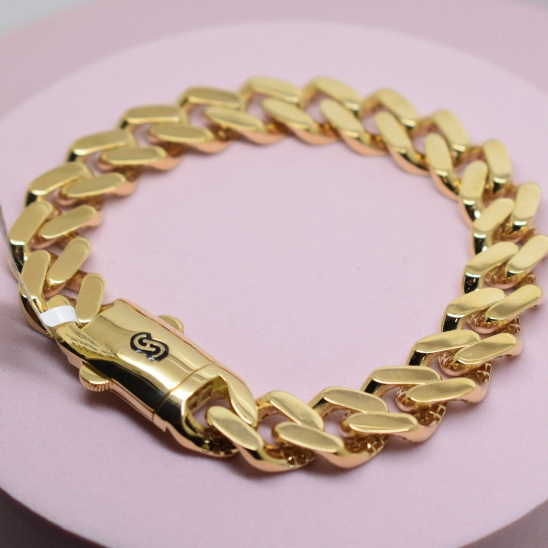 *NEW* Real 18K Yellow Gold - Monaco Classic 12mm Plain Bracelet
