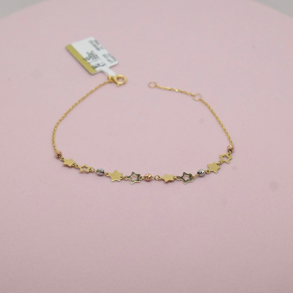 Real 18K Yellow Gold - Star Link Bracelet