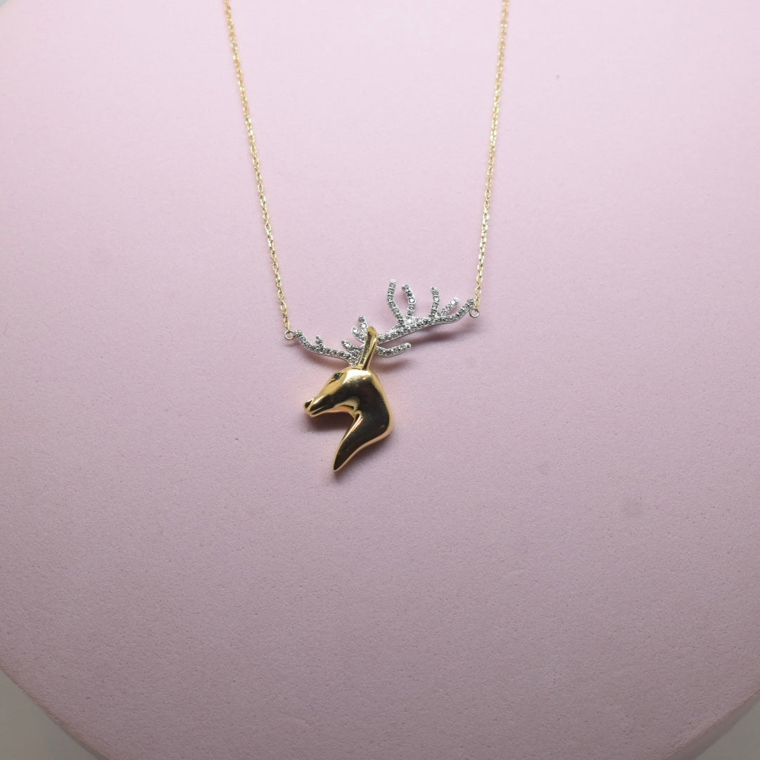 Real 18K Gold - Medium Gold Deer Horn Necklace