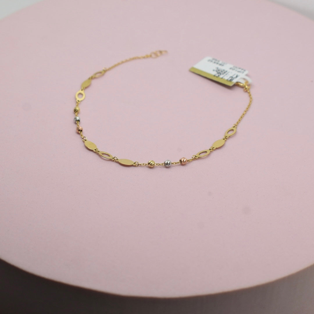 Real 18K Yellow Gold - Oval Ball Chain Bracelet