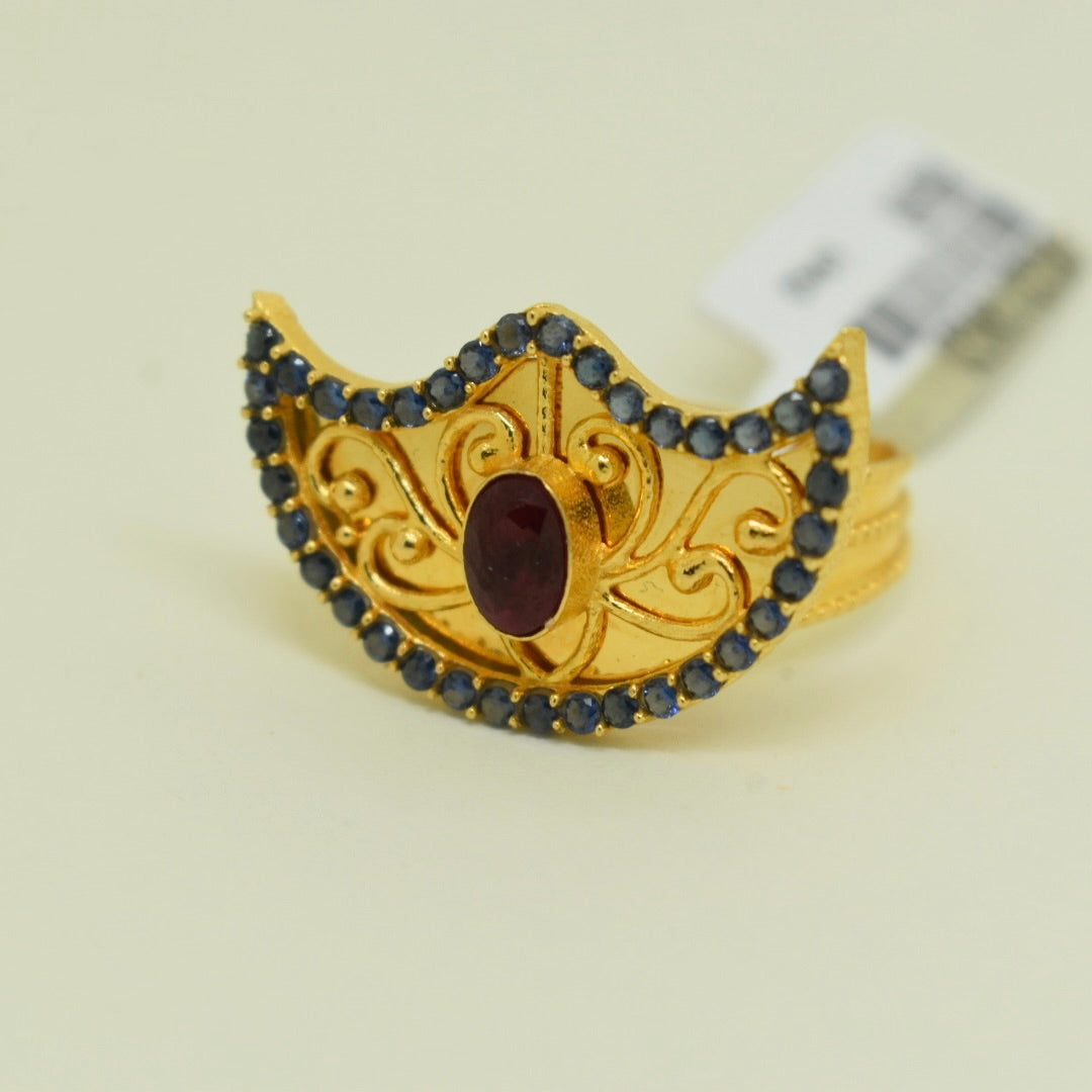 *NEW* 21K Yellow Gold - Arabic Blue Red Stone Ring