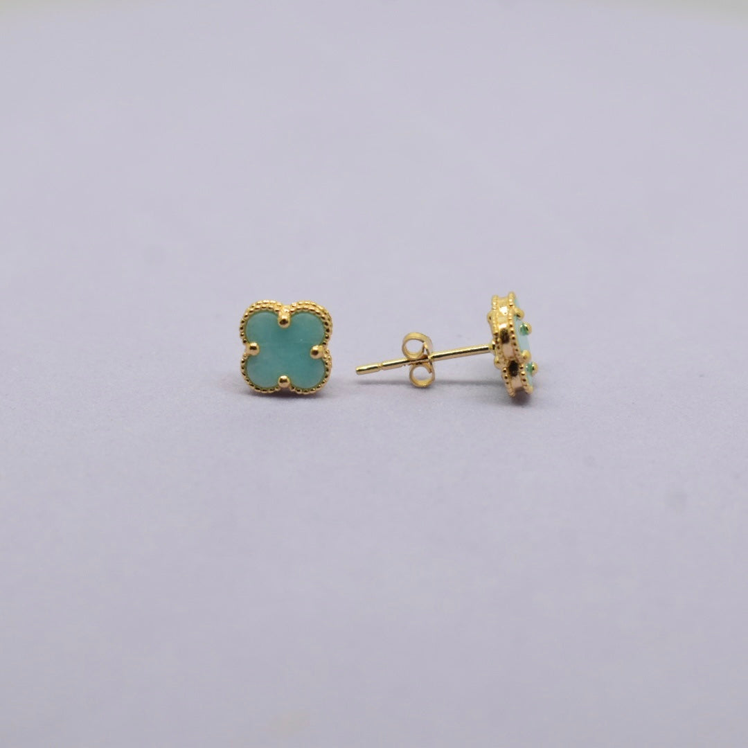 Real 18K Yellow Gold - SJVC Turquoise  8mm Earrings