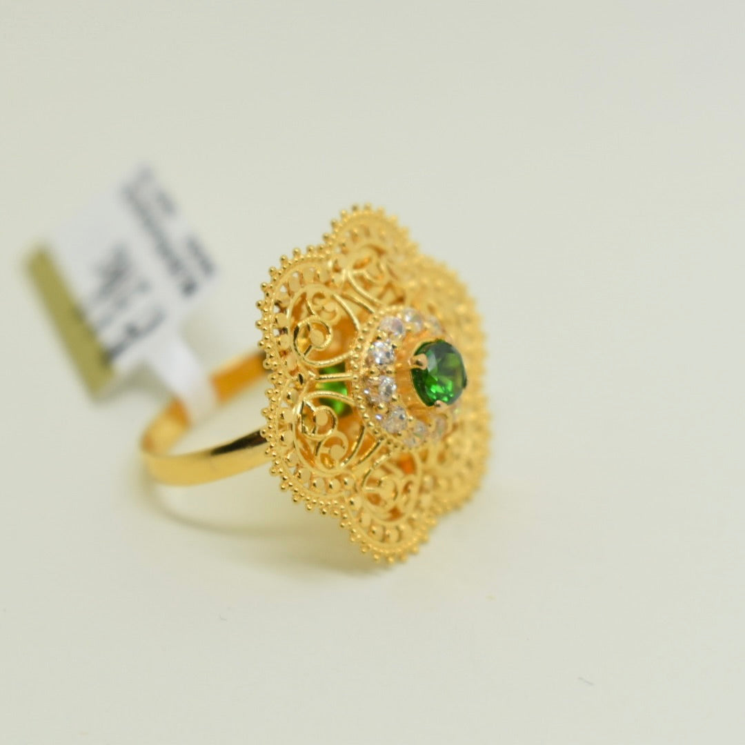 *NEW* 21K Yellow Gold - Arabic Shine Green Stone Ring