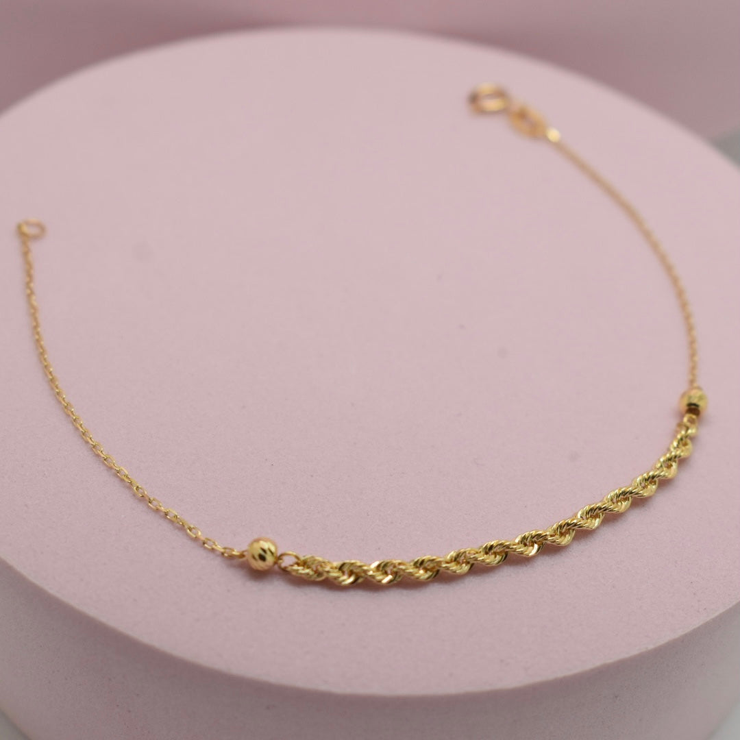 *NEW* Real 18K Yellow Gold - Half Rope Ball Bracelet