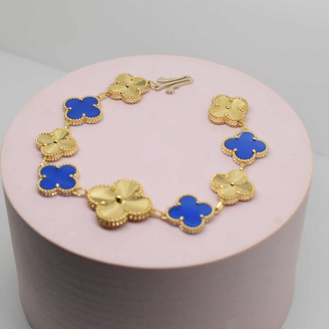 18K Yellow Gold - SJVC Blue Large Flower Bracelet