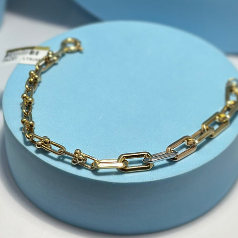 Real 18K Yellow Gold - Hardware and Chunky Multi Color Link Bracelet