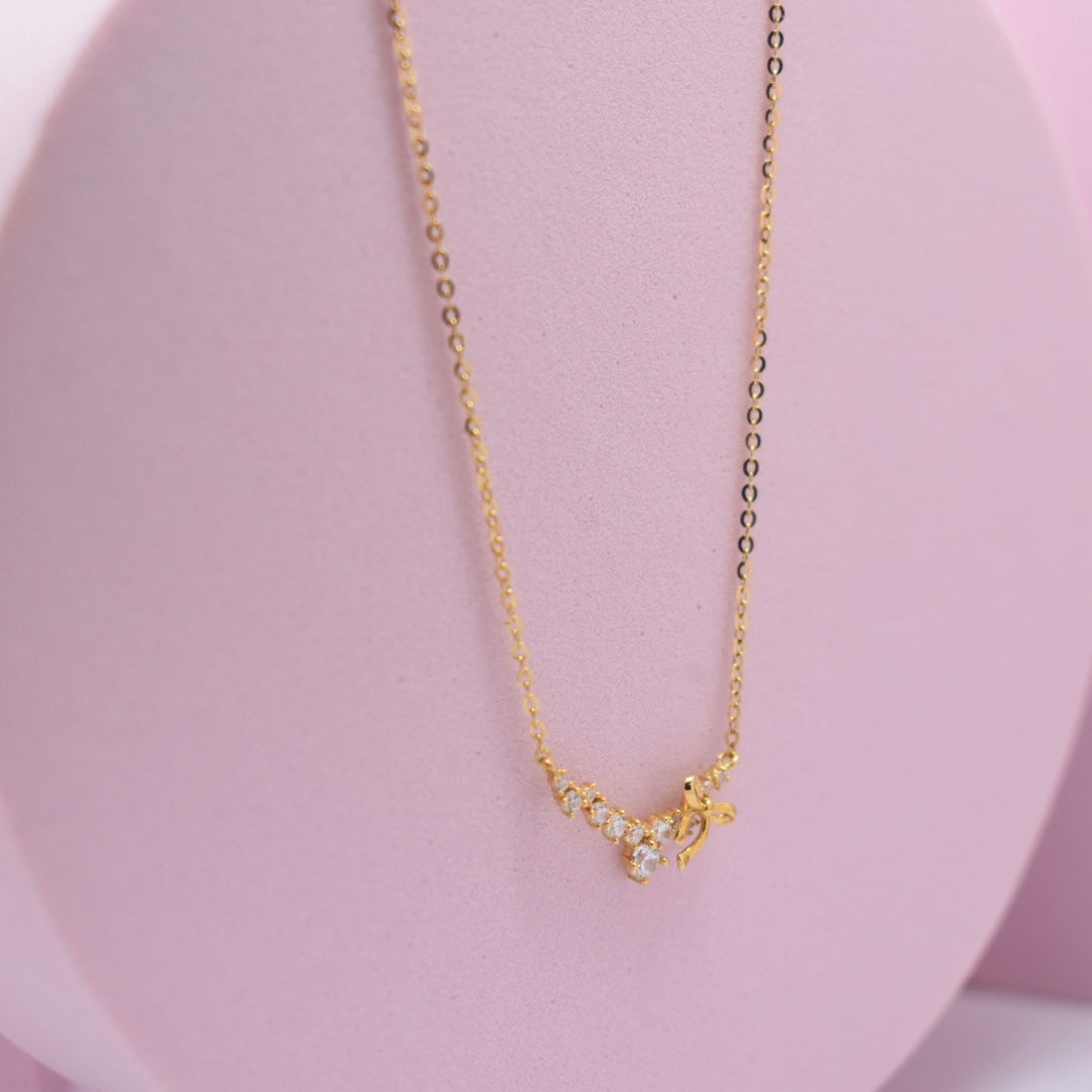*SALE* Real 18K Yellow Gold - Bow Zircon Necklace