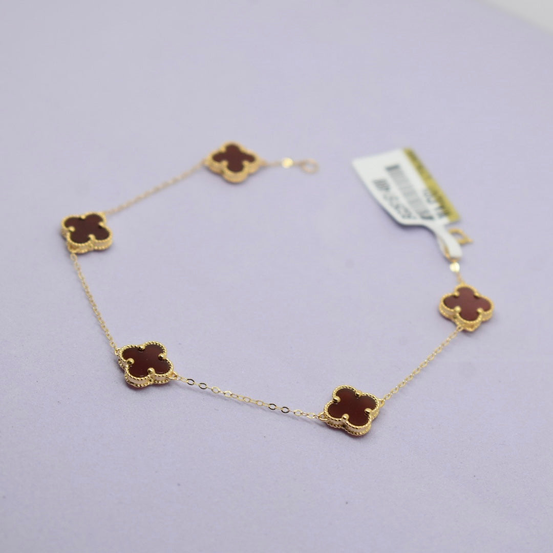 Real 18K Yellow Gold - SJVC Red 8mm 5 Flower Bracelet