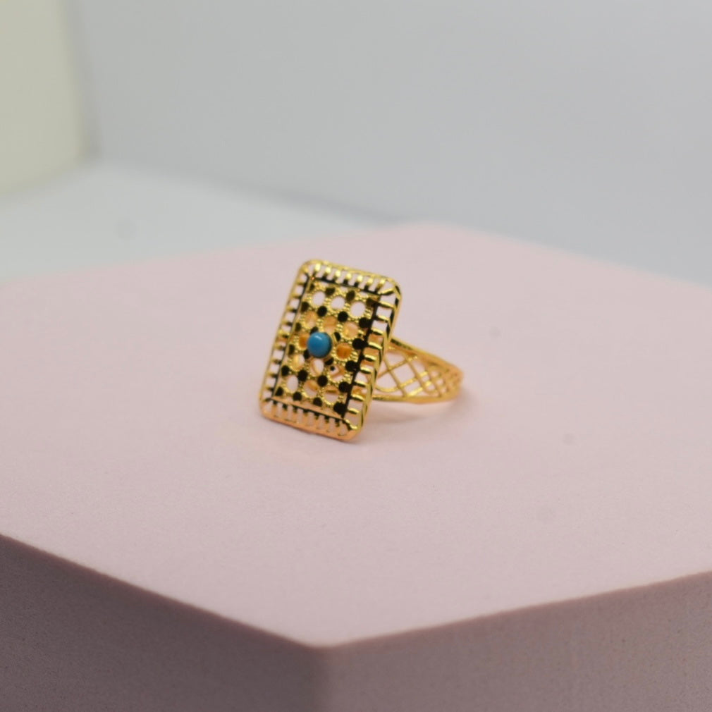 *SPECIAL* 21K Yellow Gold - Bahraini Rectangle Feroza Stone Ring