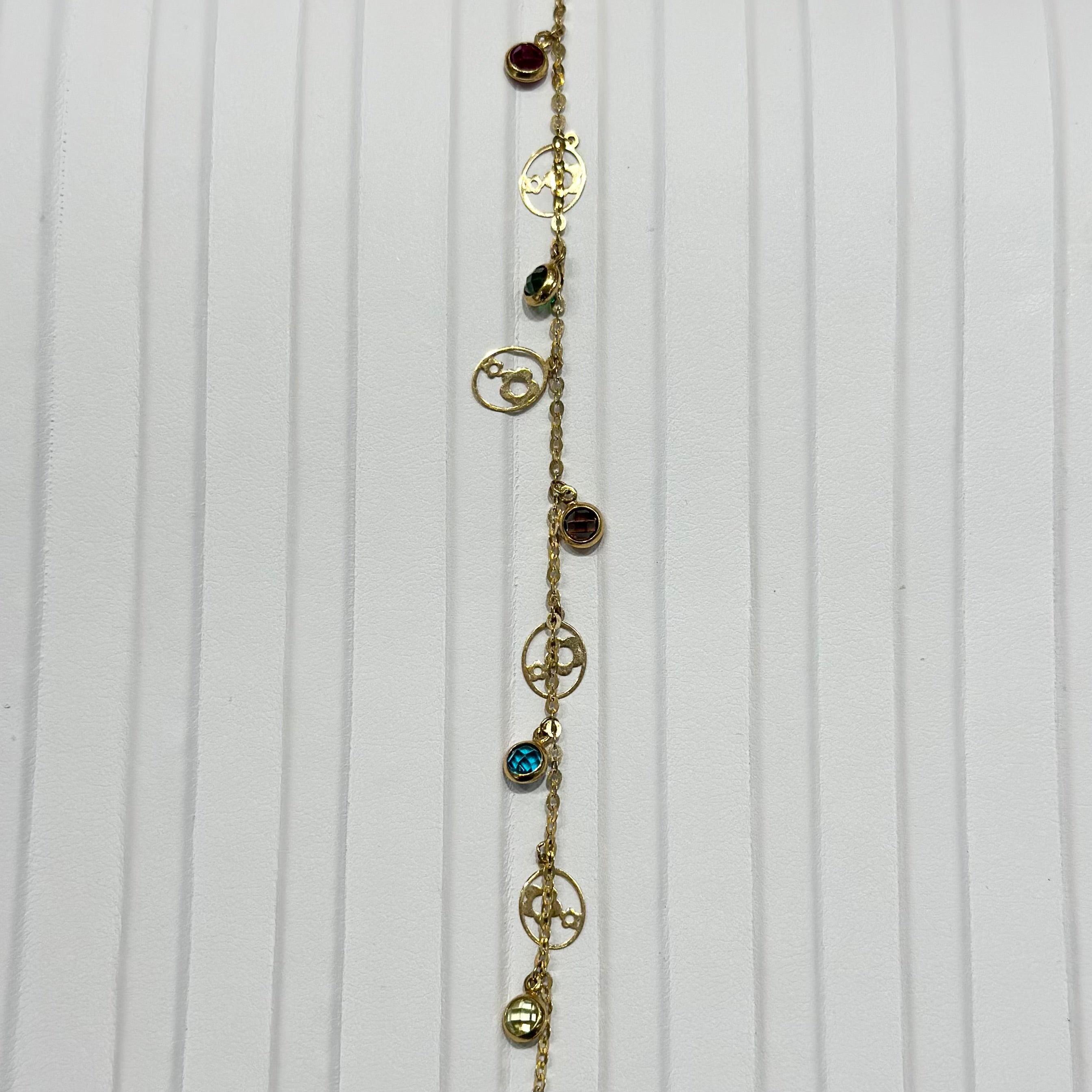 Real 18K Yellow Gold -  Flowers with Colored Stones Bracelet