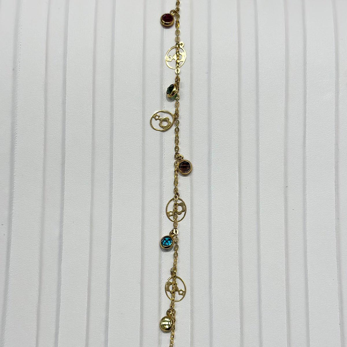 Real 18K Yellow Gold -  Flowers with Colored Stones Bracelet
