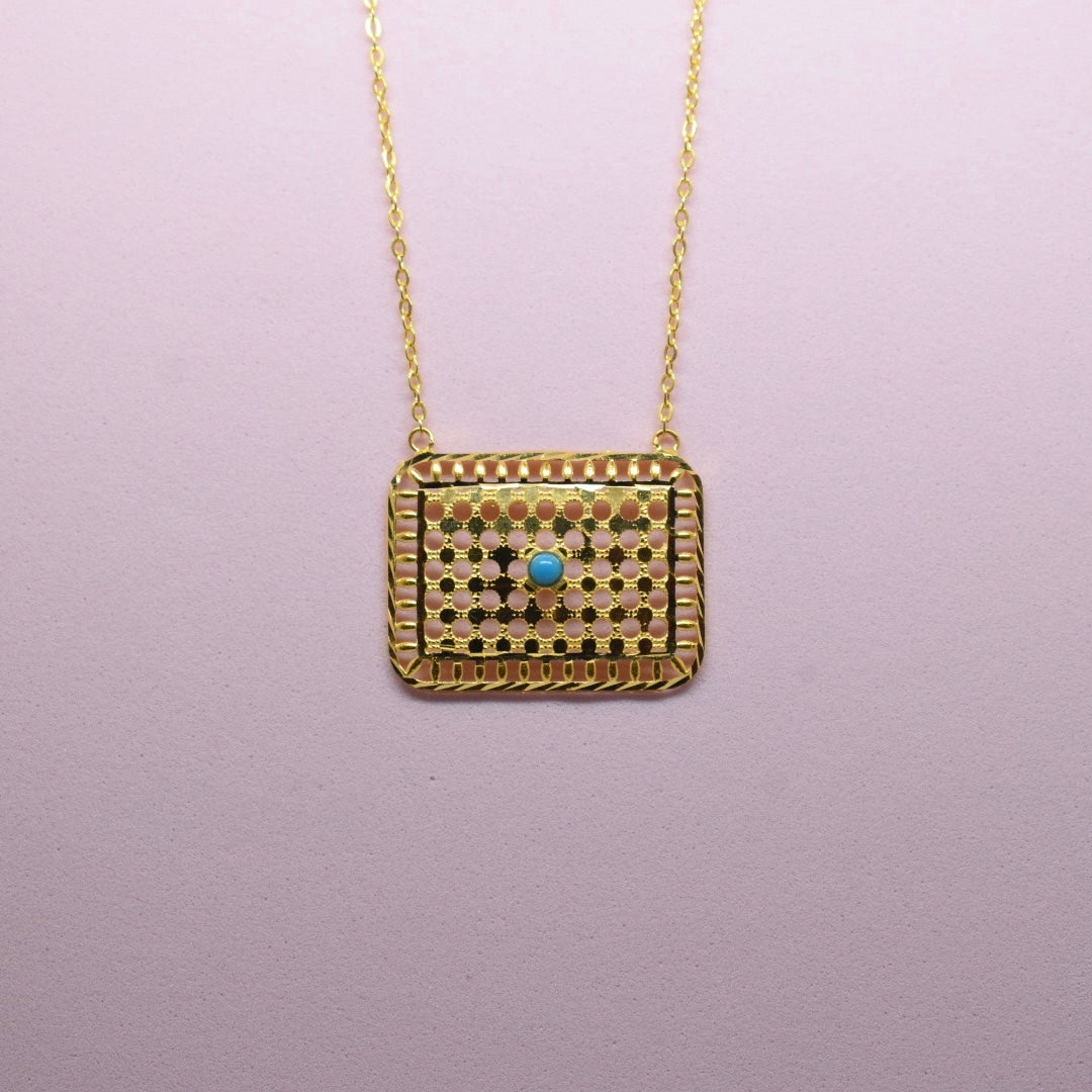 *SPECIAL* 21K Yellow Gold - Bahraini Rectangle Feroza Stone Necklace