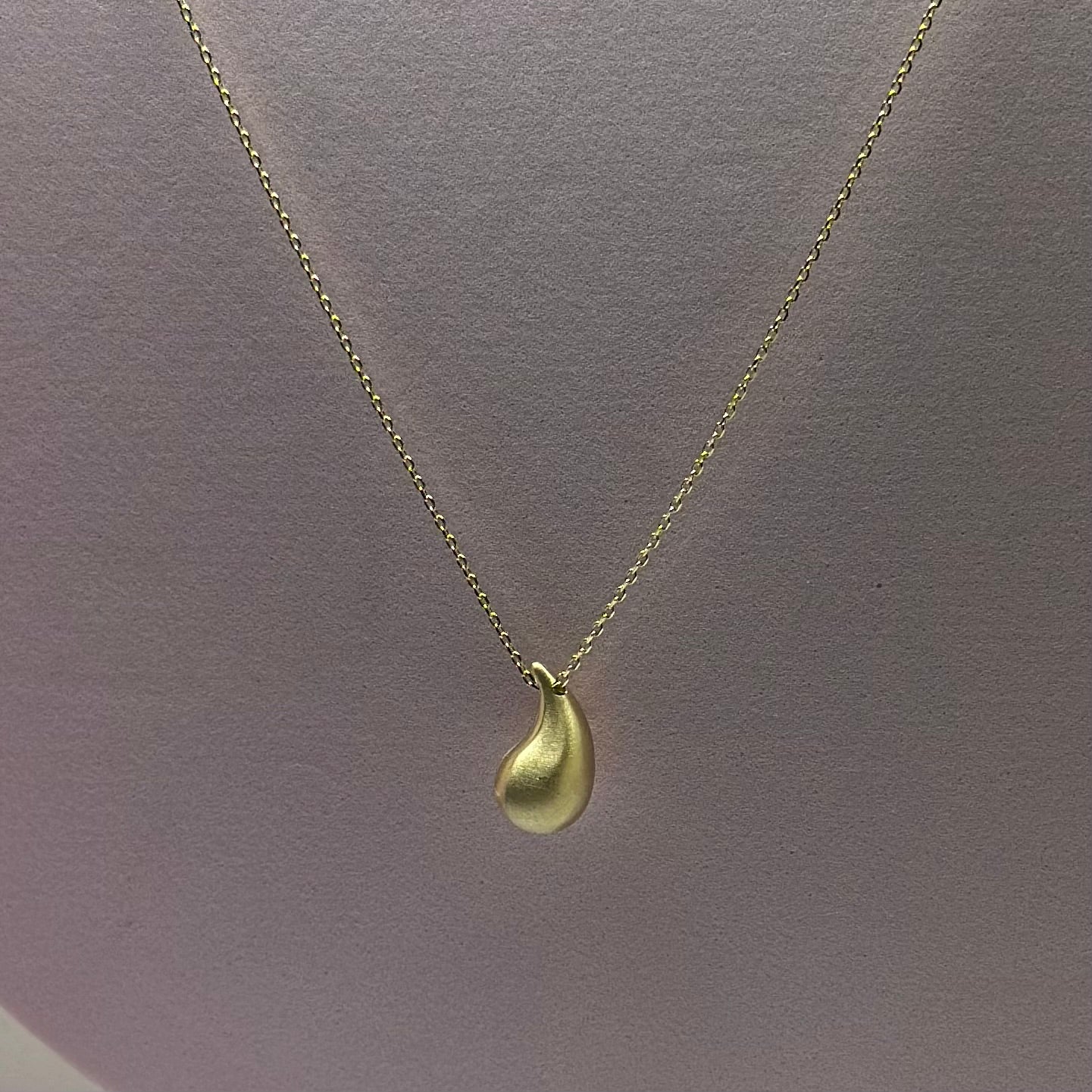 Real 18K Yellow Gold - Chunky Teardrop MATTE Small Thin Necklace