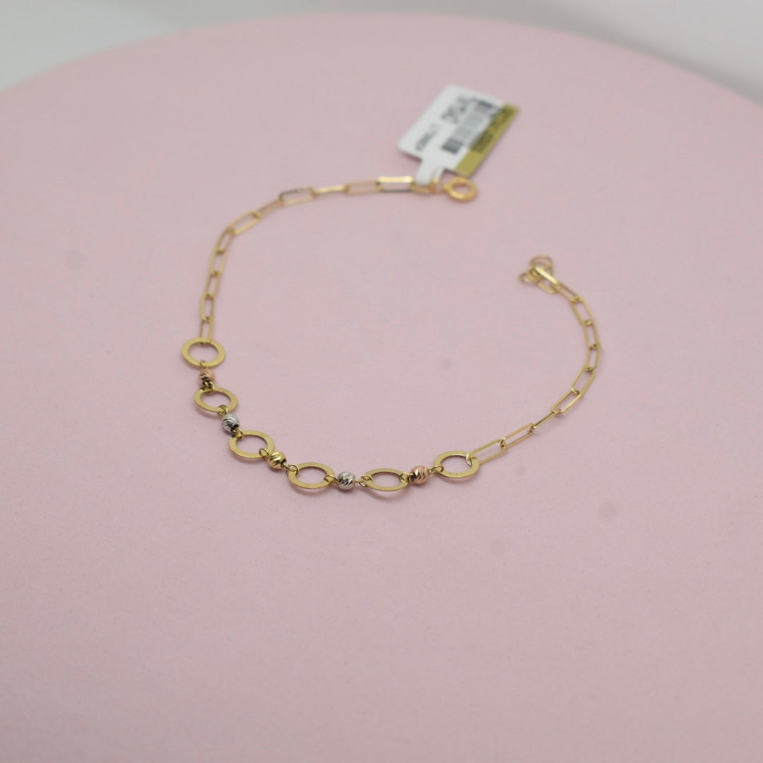 Real 18K Yellow Gold - Paper Clip Circle Bracelet