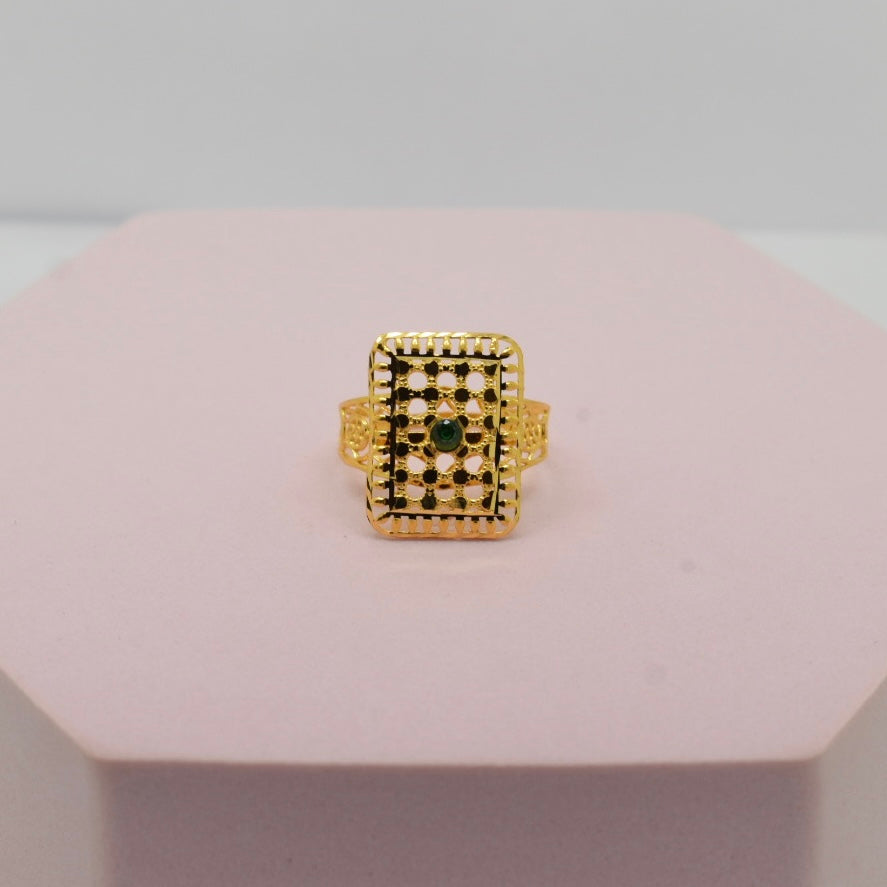 *SPECIAL* 21K Yellow Gold - Bahraini Rectangle Green Stone Ring