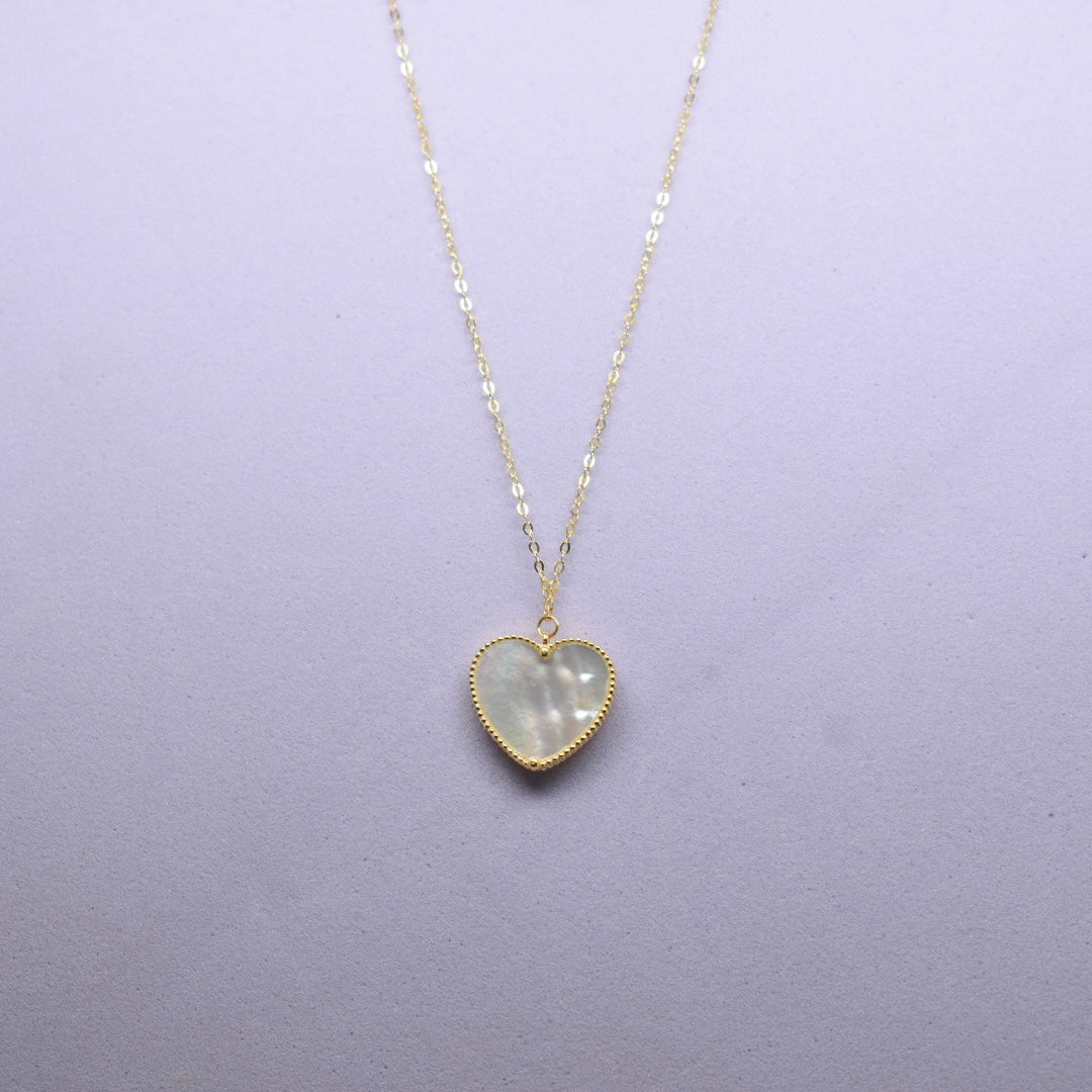 Real 18K Yellow Gold - SJVC White Heart Thin Chain Necklace