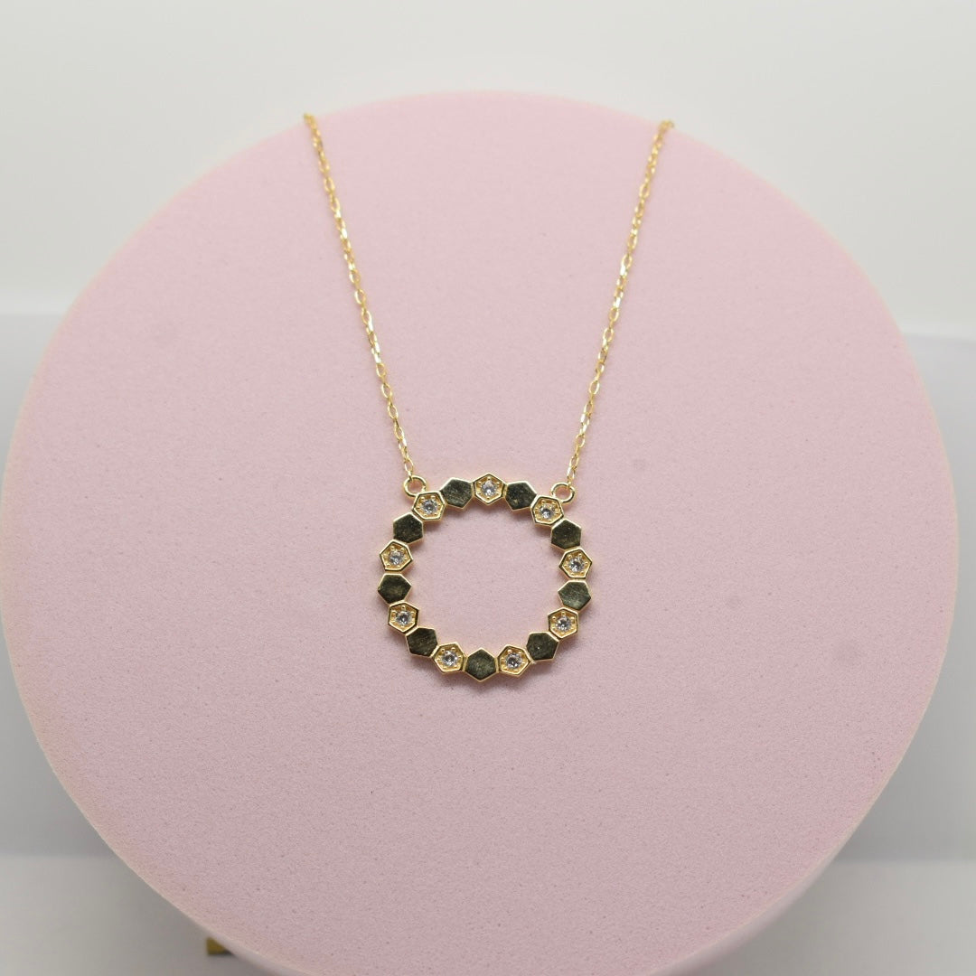 18K Yellow Gold - Hexagon Stone Necklace