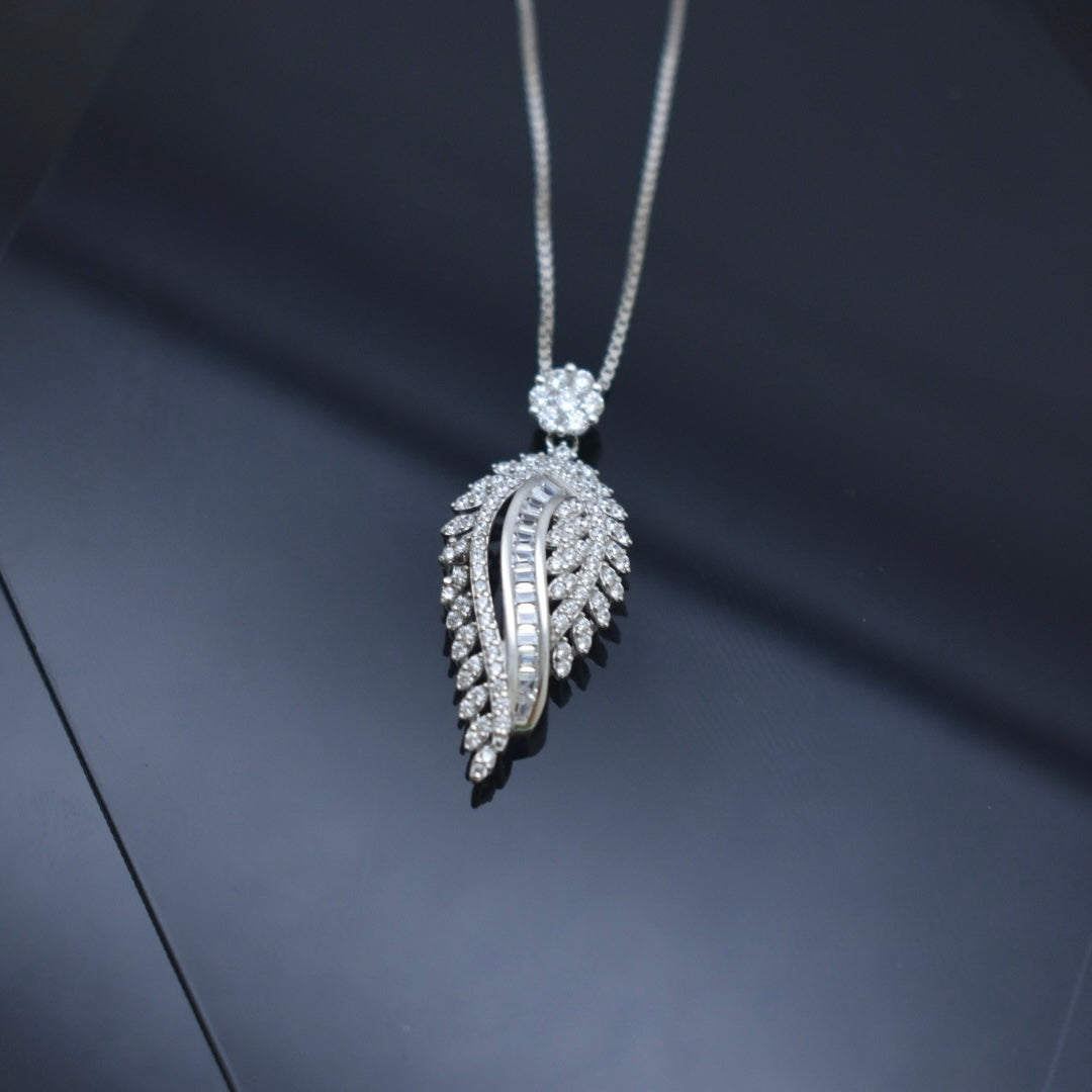 925 Sterling Silver - Leaf Zircon Locket Set