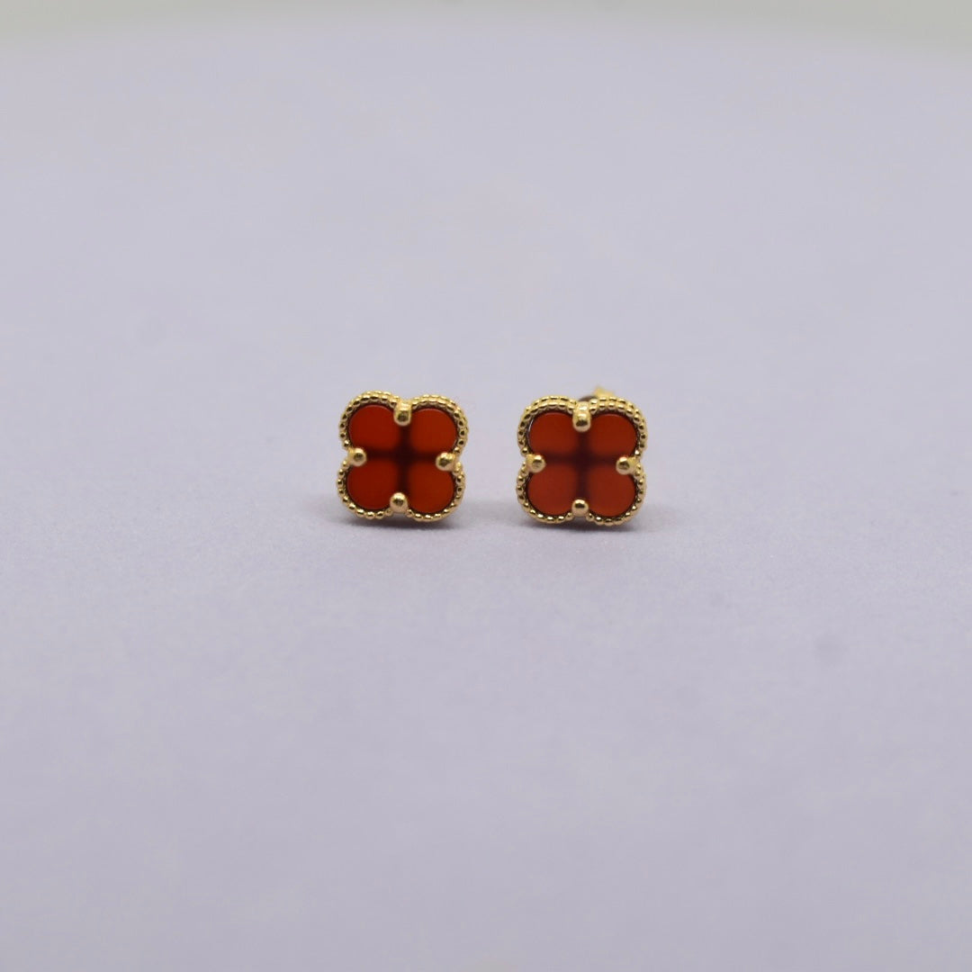 Real 18K Yellow Gold - SJVC Red 8mm Earrings