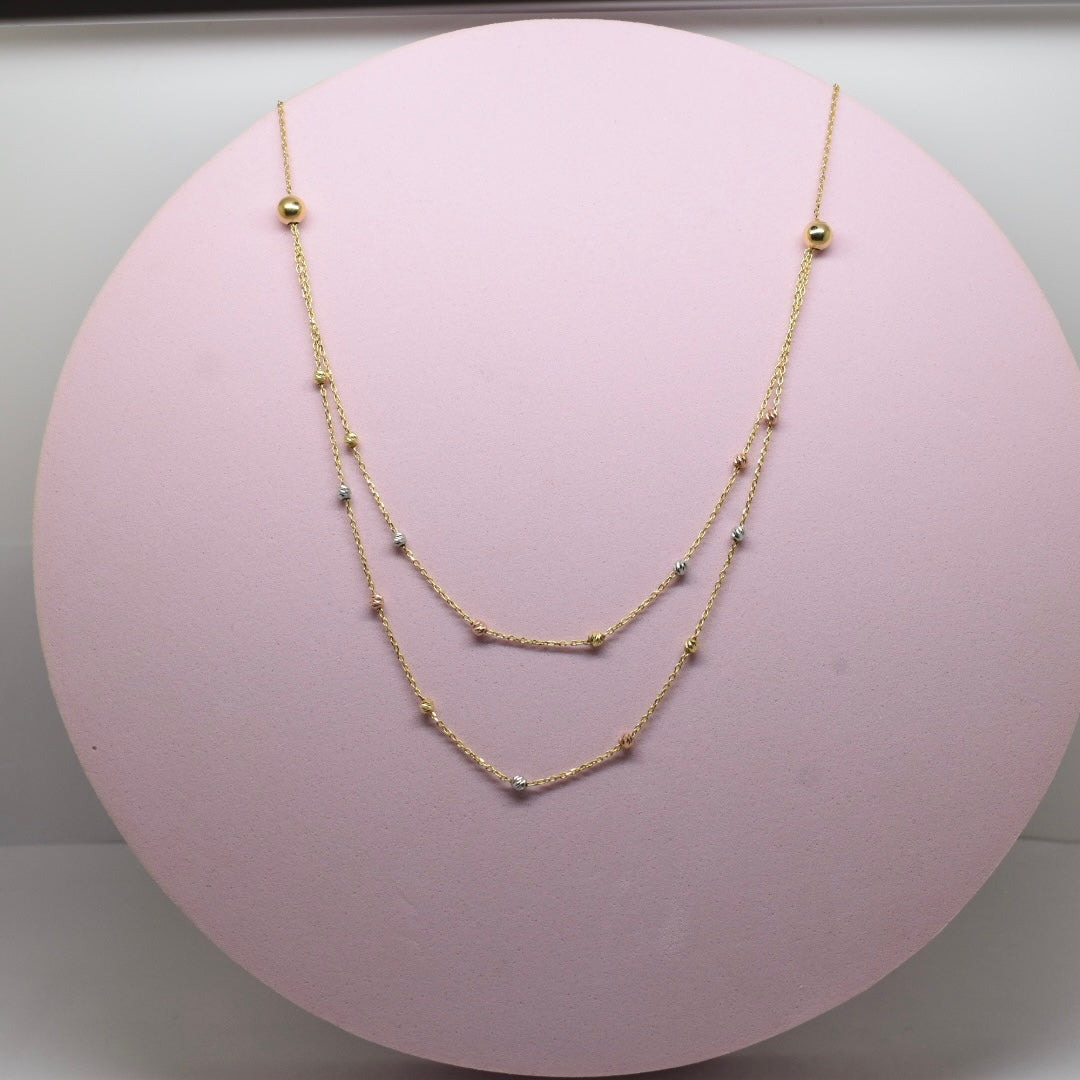 *LIMITED* 18K Gold - Layered Tri Color Ball Necklace