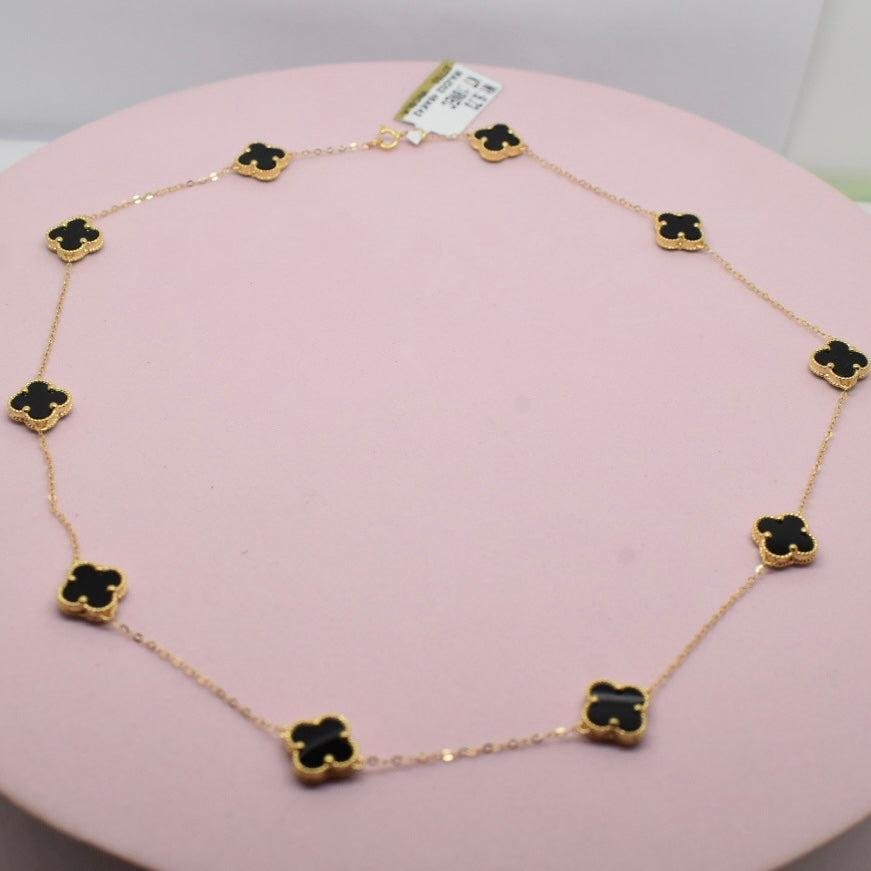 18K Yellow Gold - SJVC Black 8mm 10 Flower Necklace