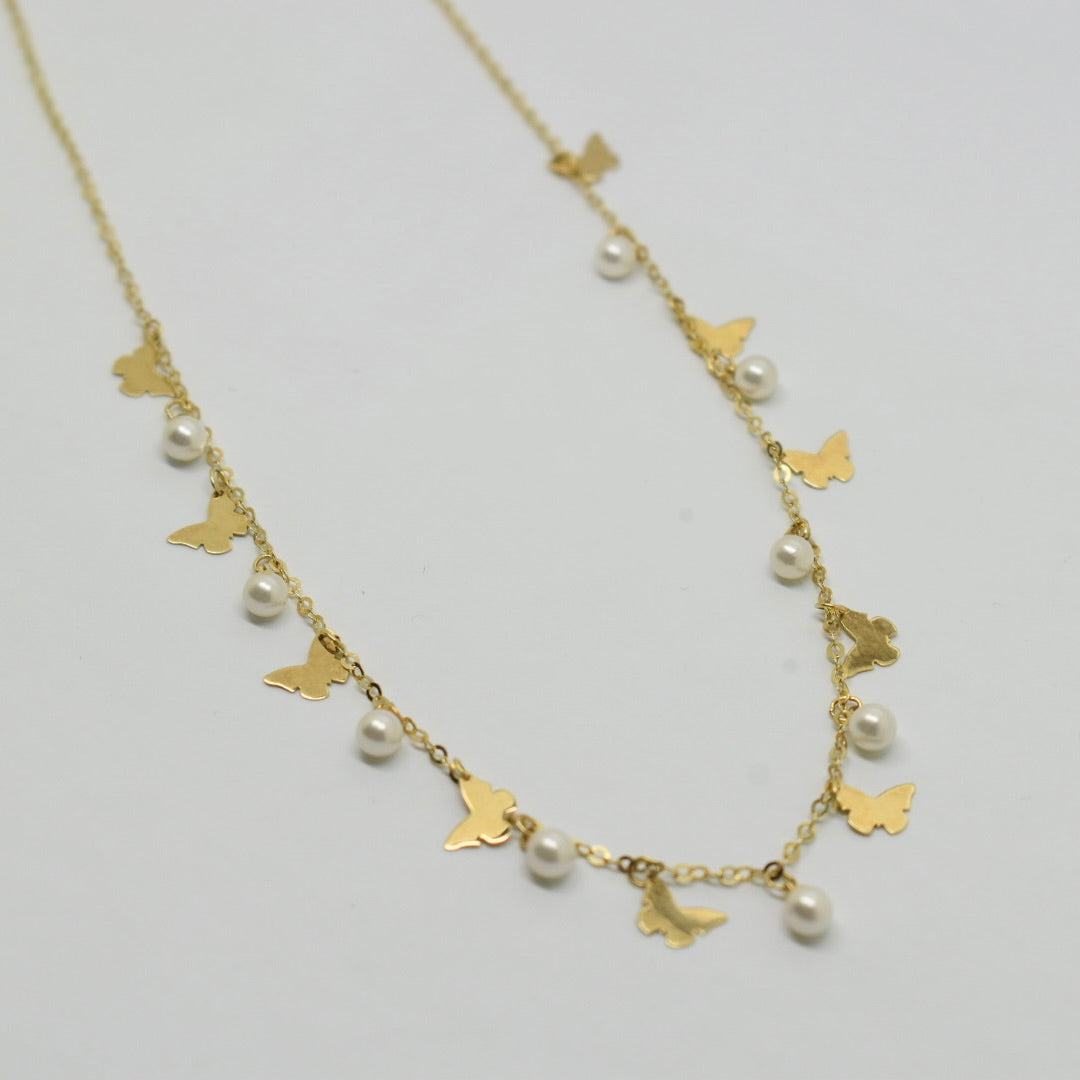 18K Yellow Gold - Butterfly Pearl Choker Necklace